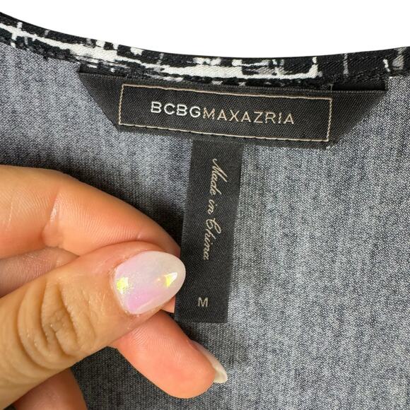 BCBGMaxazria Adele Black White Print 3/4 Sleeve V-neck Classic Wrap Dress - Picture 10 of 11